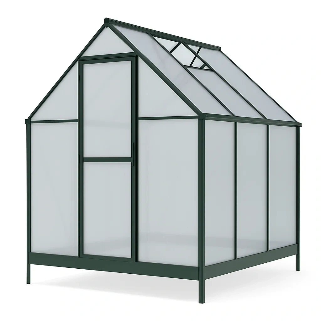 Serre en polycarbonate avec cadre en aluminium vert 190×190×195 cm