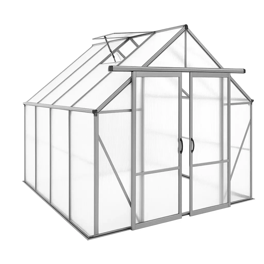 Serre en aluminium et polycarbonate avec portes coulissantes 190×250×195 cm