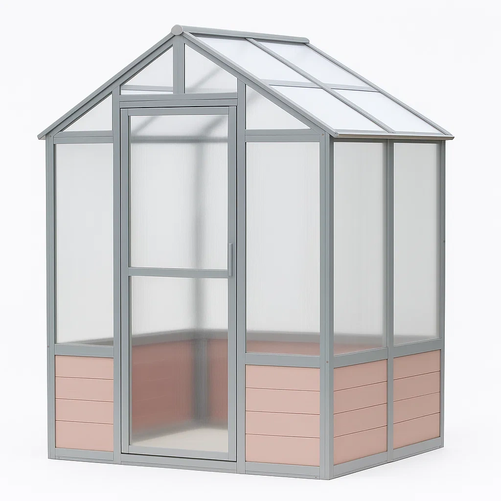 Serre en aluminium et polycarbonate gris et rose pâle