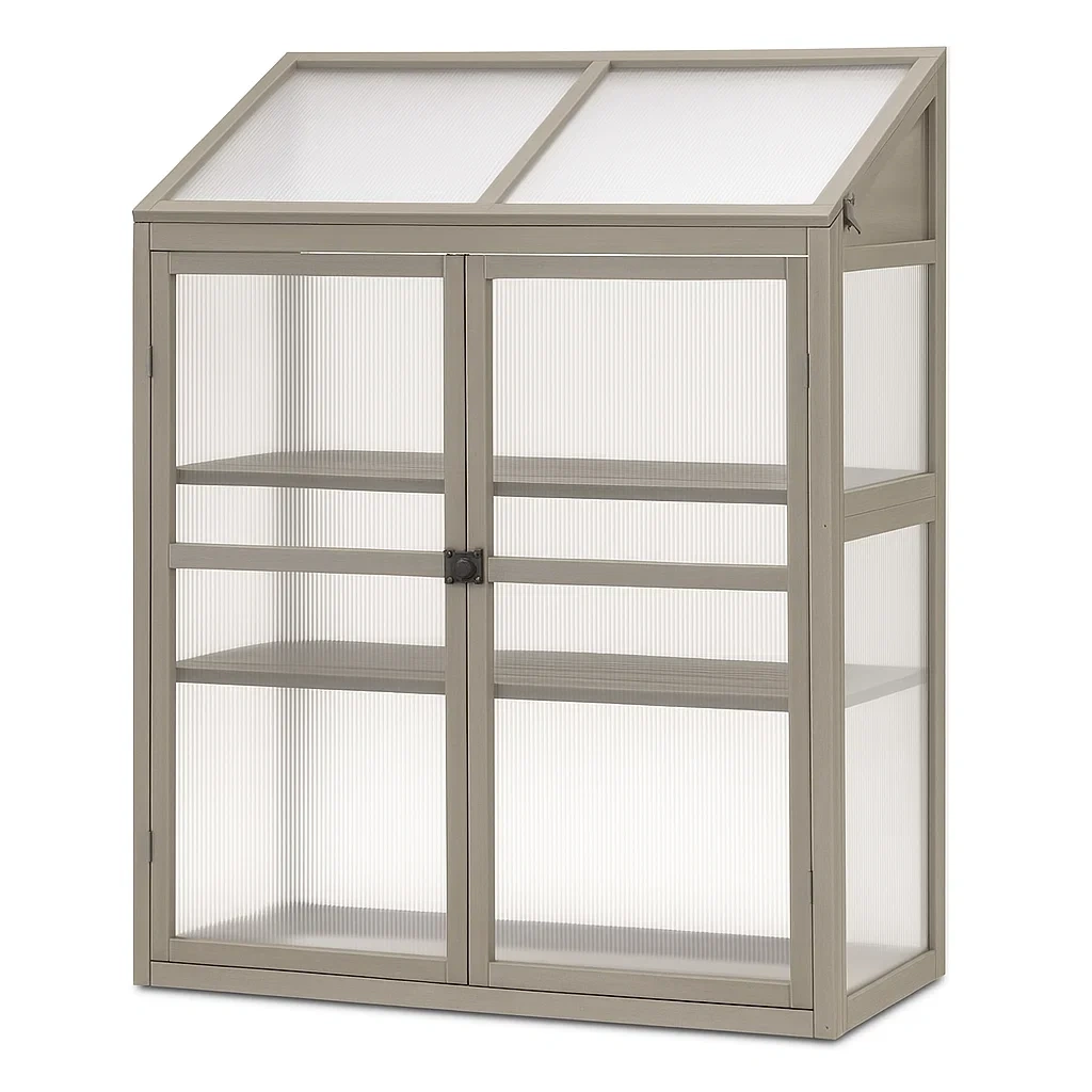 Serre en métal et polycarbonate transparent gris 60×40×90 cm