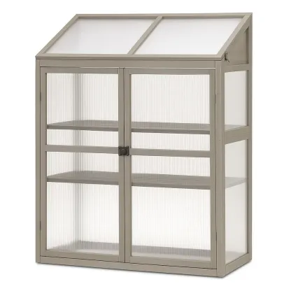 Serre en métal et polycarbonate transparent gris 60×40×90 cm