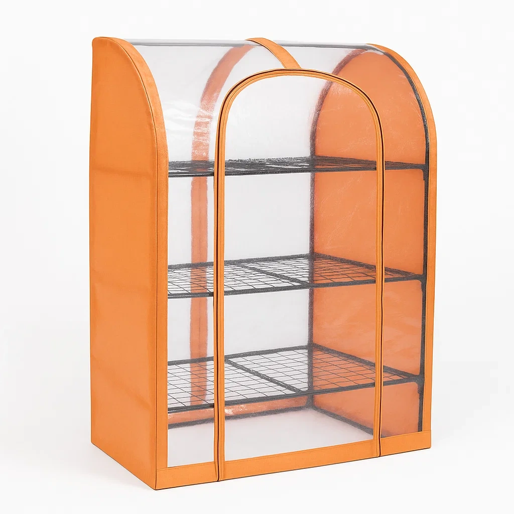 Serre à étagères en métal et plastique transparent à 3 niveaux orange