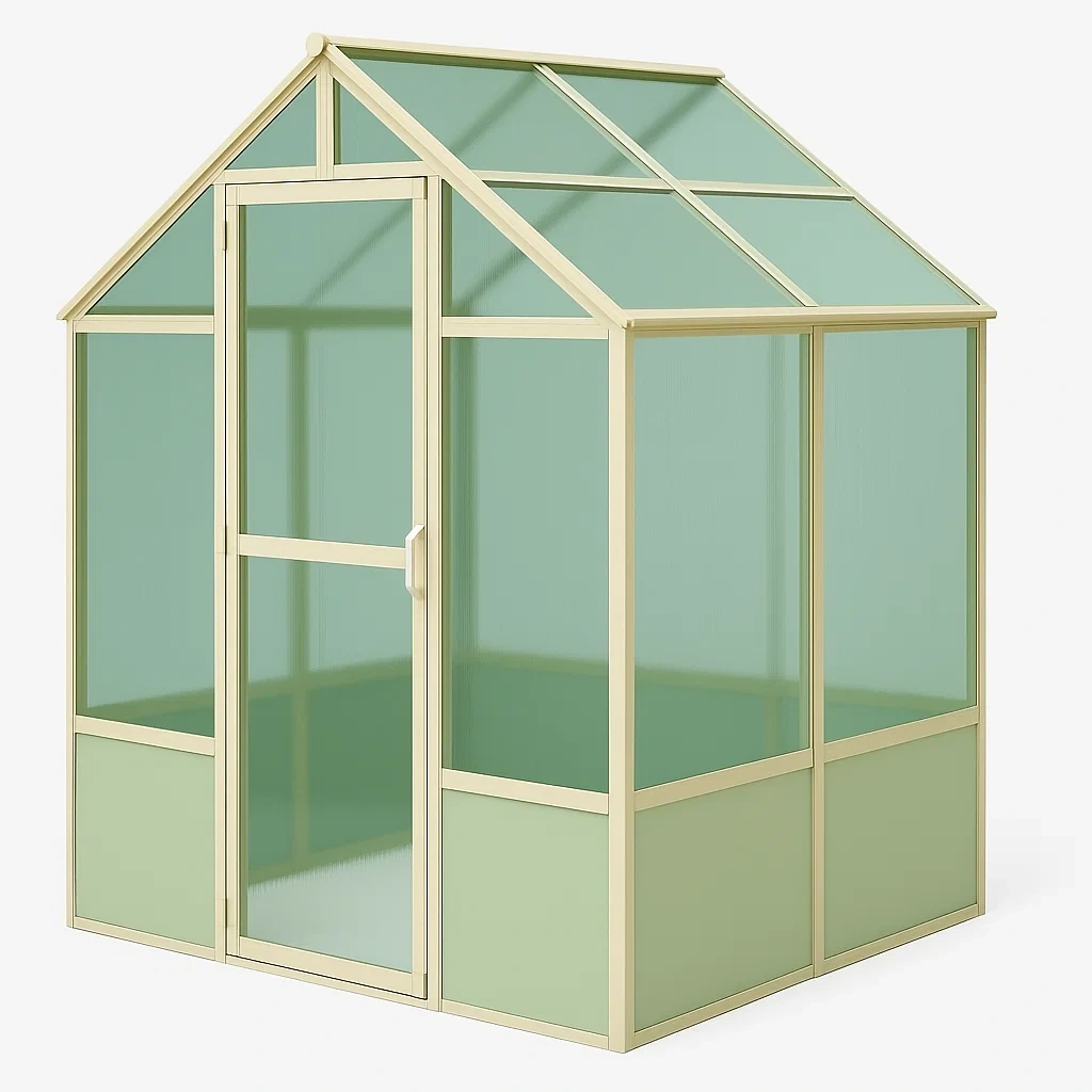 Serre en aluminium et panneaux en polycarbonate vert semi-transparent