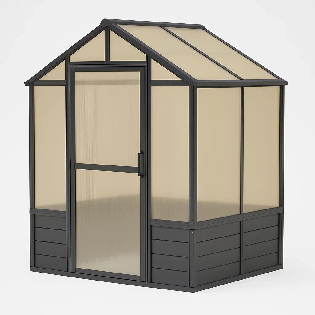 Serre en métal et polycarbonate beige