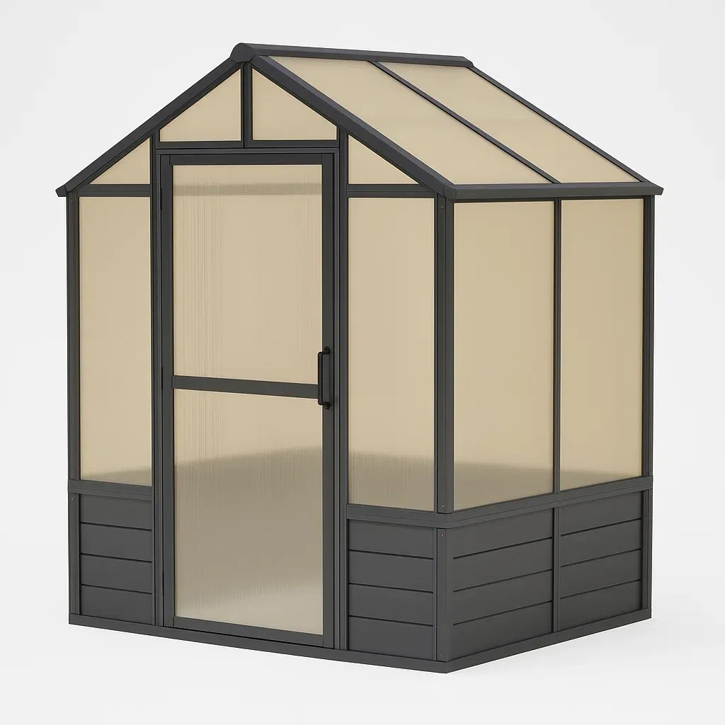 Serre en métal et polycarbonate beige