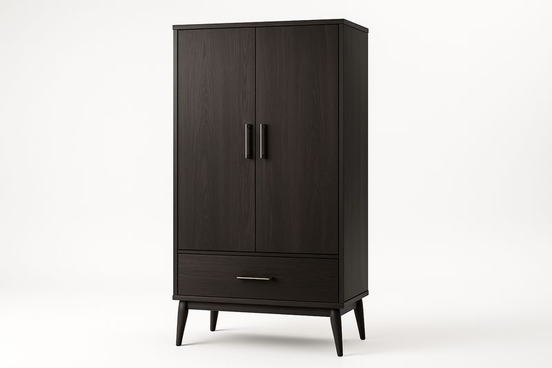 Armadio in Legno Compensato Marrone Scuro con Due Ante e Un Cassetto