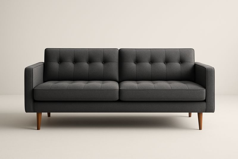 Divano 2 posti in tessuto poliestere antracite con gambe in legno