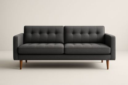 Divano 2 posti in tessuto poliestere antracite con gambe in legno