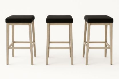 Set di 3 sgabelli da bar in legno con rivestimento nero