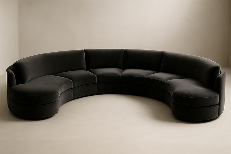 Divano angolare curvo in tessuto scamosciato nero