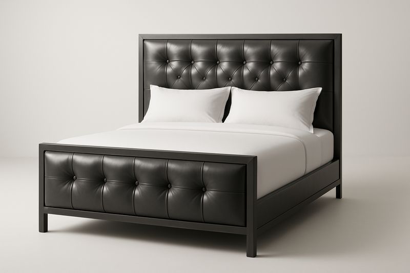 Letto matrimoniale in legno e pelle sintetica nero