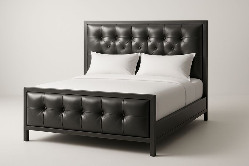 Letto matrimoniale in legno e pelle sintetica nero