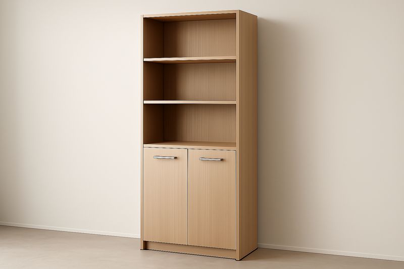 Libreria in Legno Chiaro con 3 Ripiani e 2 Ante