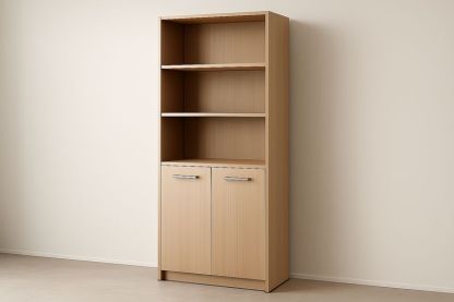 Libreria in Legno Chiaro con 3 Ripiani e 2 Ante