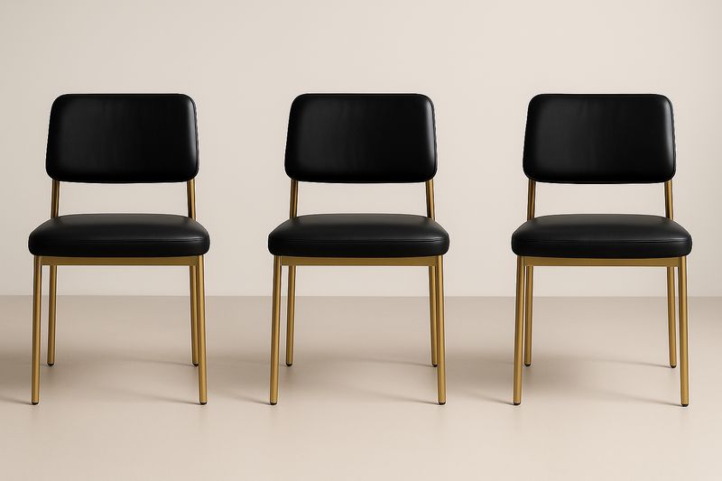 Set di 3 sedie da pranzo in PVC nero con struttura in metallo