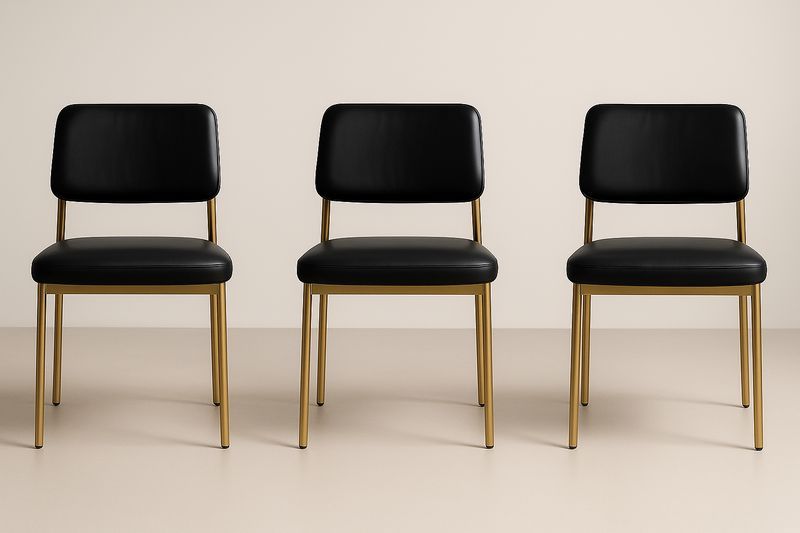 Set di 3 sedie da pranzo in PVC nero con struttura in metallo