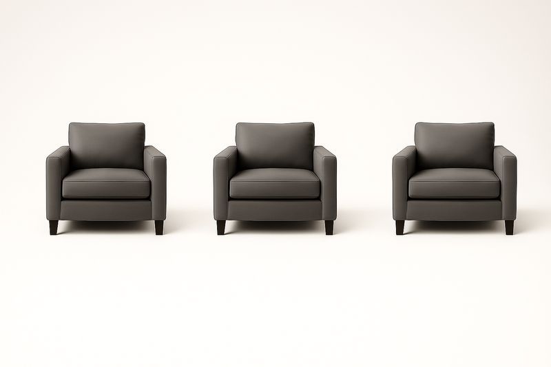 Set di Tre Poltrone in Similpelle Antracite