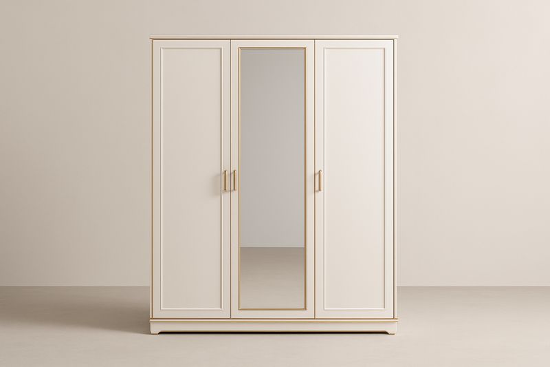 Armadio a Tre Ante con Specchio in Legno Composito Bianco