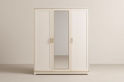 Armadio a Tre Ante con Specchio in Legno Composito Bianco