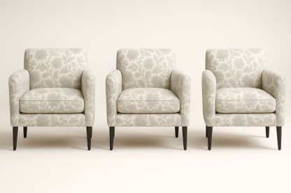 Set di 3 Poltrone in Cotone Floreale Crema con Gambe in Legno