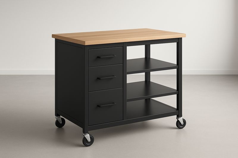 Carrello da Cucina in Legno e Metallo con Tre Cassetti