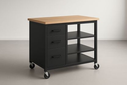 Carrello da Cucina in Legno e Metallo con Tre Cassetti