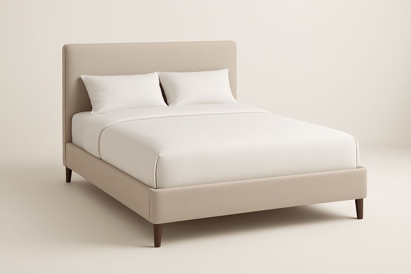 Letto matrimoniale imbottito in legno e tessuto Beige