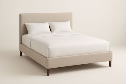 Letto matrimoniale imbottito in legno e tessuto Beige