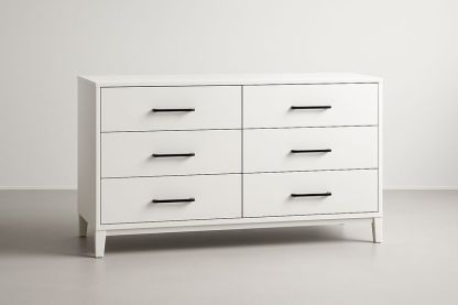 Cassettiera in legno MDF laminato bianco con 6 cassetti e maniglie nere