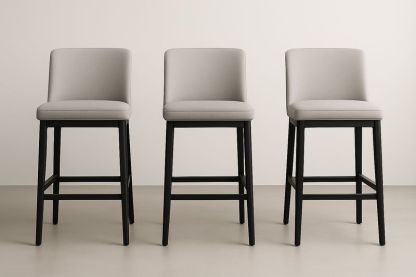 Set di 3 Sgabelli da Bar in Legno e Tessuto Grigio