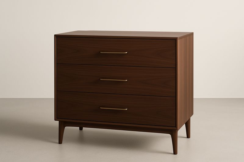 Cassettiera in legno massello noce con tre cassetti