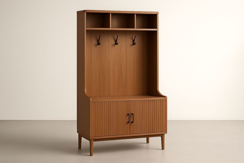 Combinazione attaccapanni in legno con ganci e ripiani