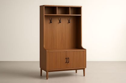 Combinazione attaccapanni in legno con ganci e ripiani