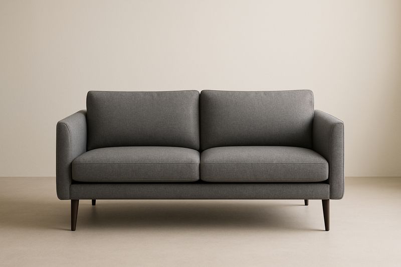 Divano a 2 posti in tessuto di poliestere grigio con struttura in legno