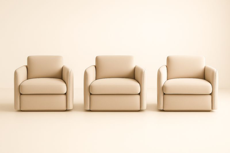 Set di 3 Poltrone in Pelle Sintetica Beige