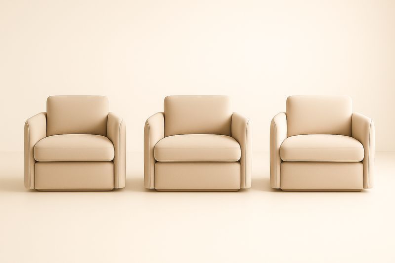 Set di 3 Poltrone in Pelle Sintetica Beige