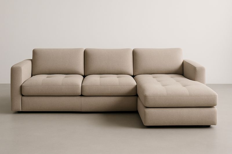 Divano angolare 3 posti in tessuto beige con chaise longue