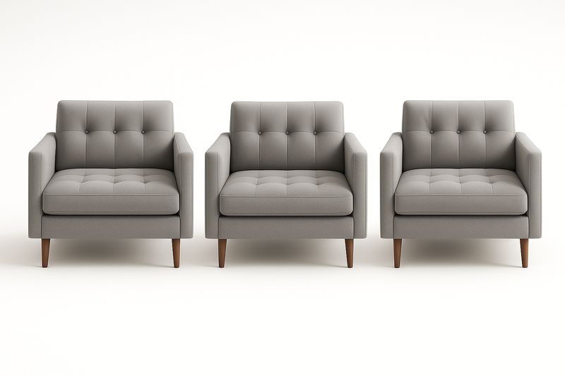 Set di 3 poltrone in tessuto poliestere grigio con gambe in legno