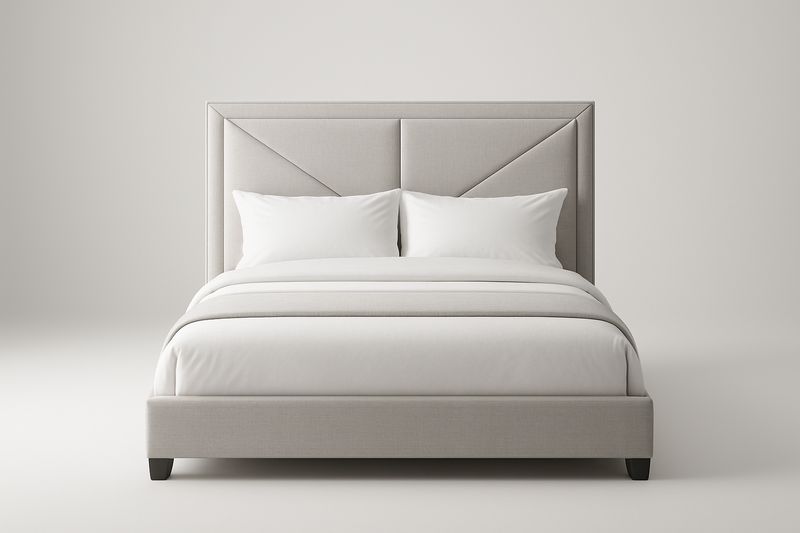 Letto matrimoniale in tessuto con testiera imbottita grigia