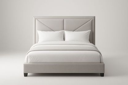 Letto matrimoniale in tessuto con testiera imbottita grigia