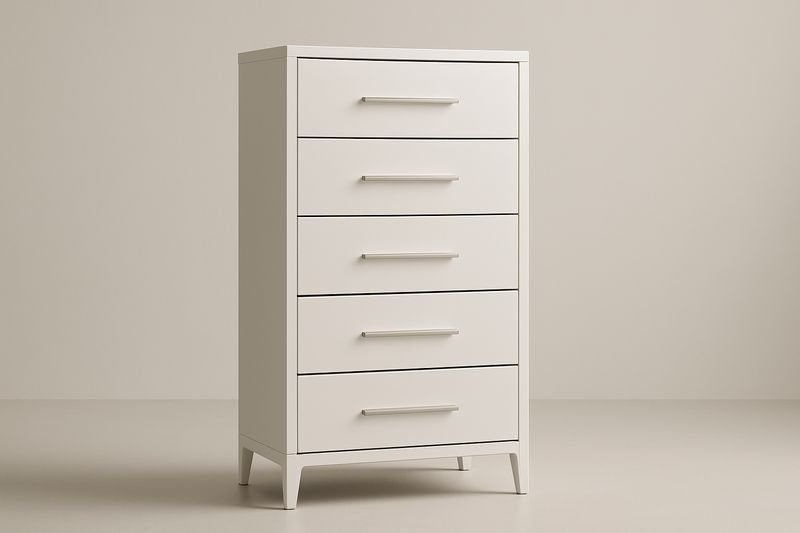 Cassettiera alta in legno di pino con 5 cassetti