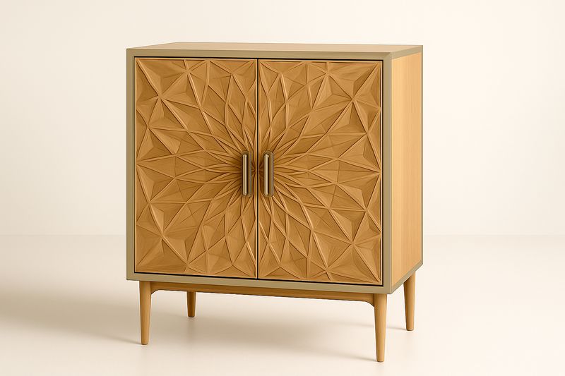 Credenza in Legno con Disegno Geometrico a Due Ante