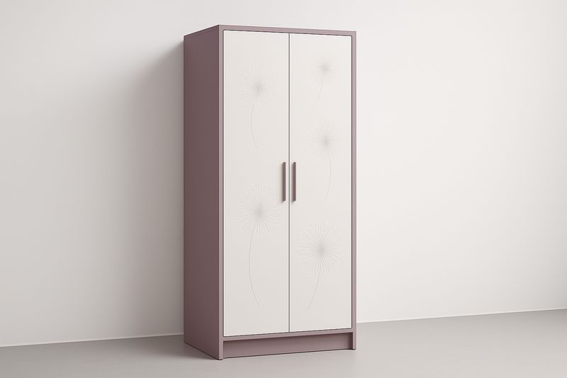 Armadio a due ante in MDF opaco bianco/rosa