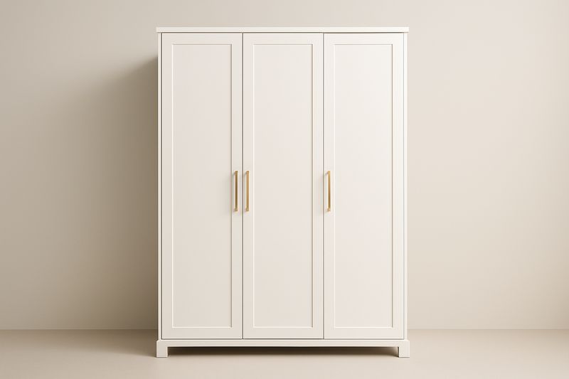 Armadio a Tre Ante in Legno Bianco con Maniglie in Metallo