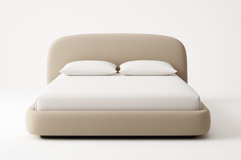 Letto matrimoniale imbottito in tessuto beige