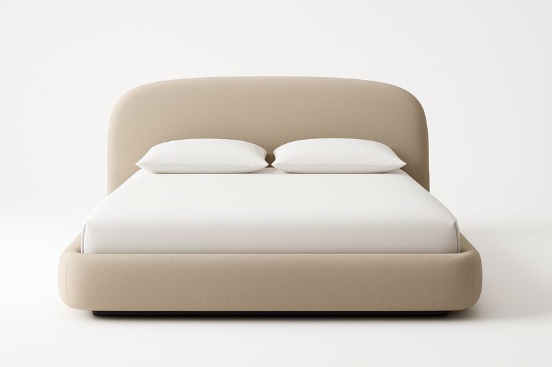 Letto matrimoniale imbottito in tessuto beige
