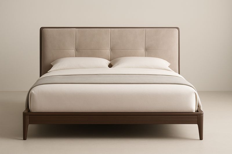 Letto matrimoniale legno e tessuto beige