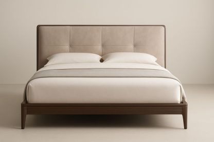 Letto matrimoniale legno e tessuto beige