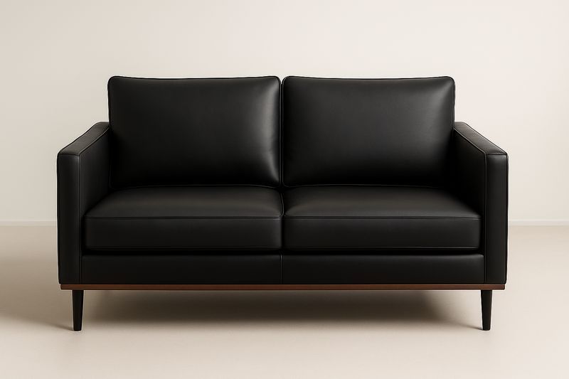Divano due posti in pelle sintetica nera struttura in legno