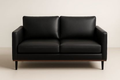 Divano due posti in pelle sintetica nera struttura in legno